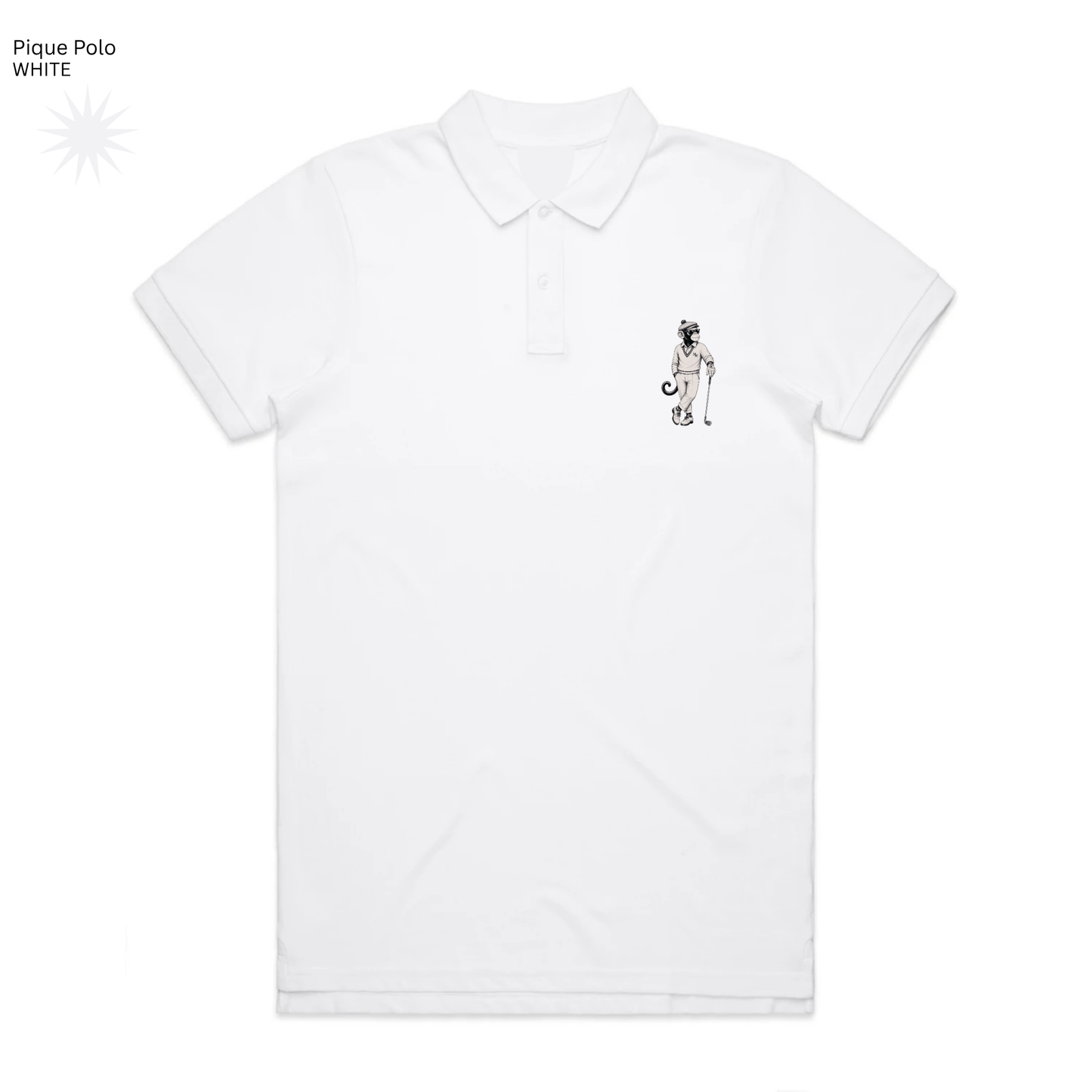 Monkey Golfer Piqué Polo - White