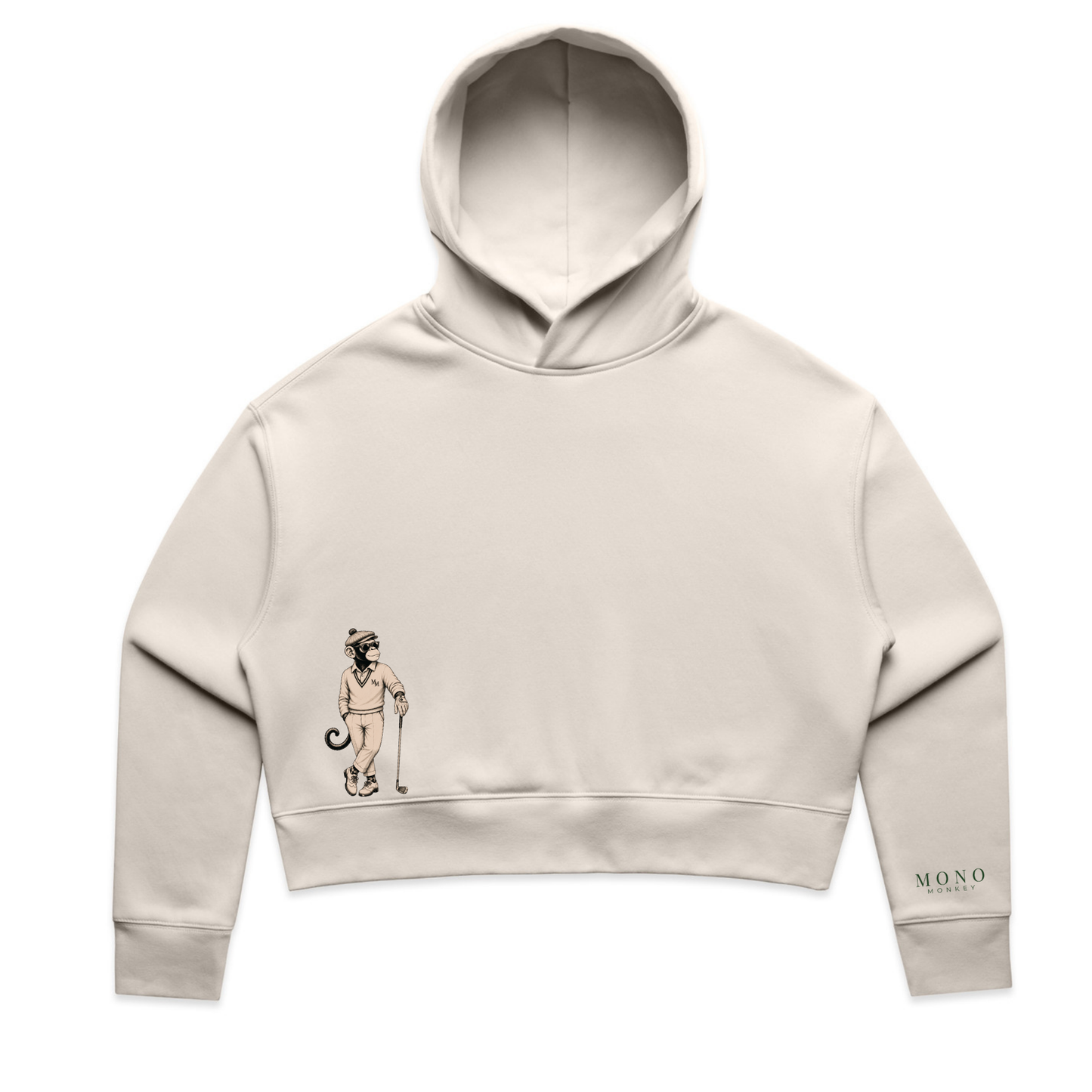 Monkey Golf Club Cropped Hoodie - Bone