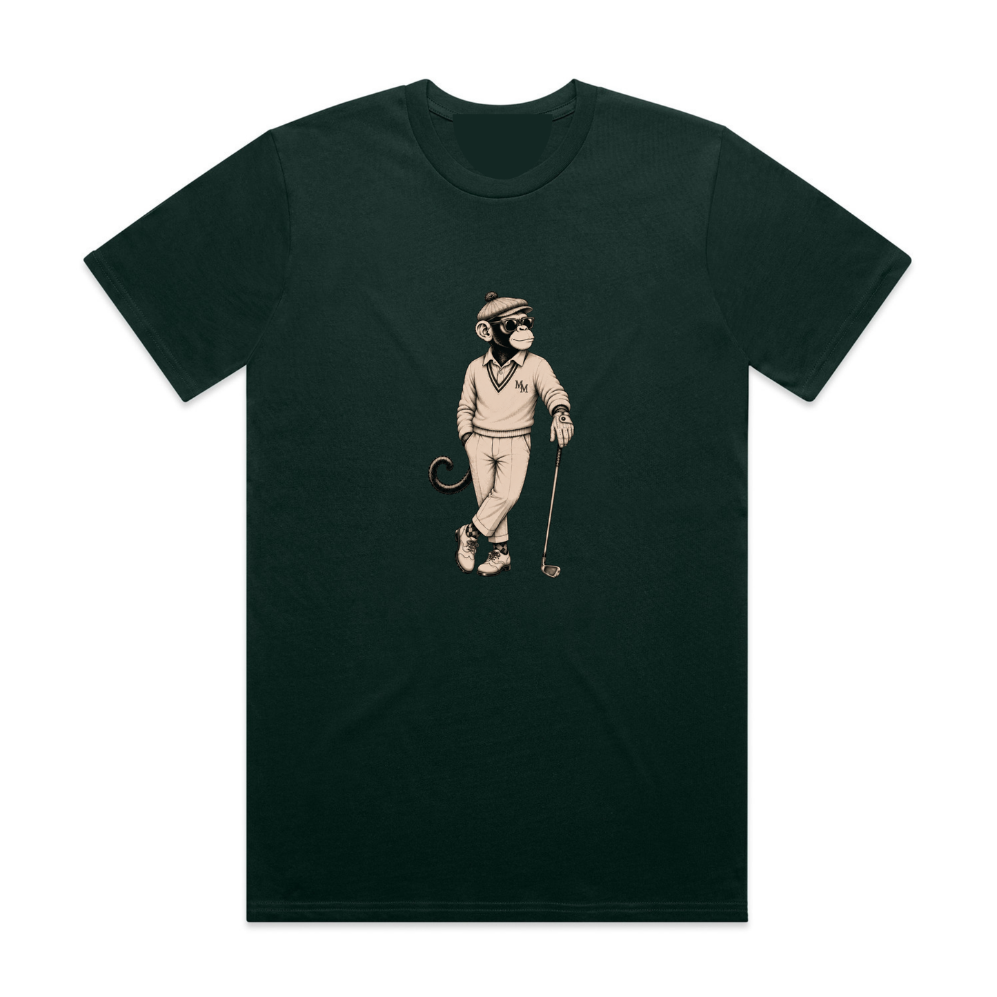 Monkey Golfer Tee - Forest Green