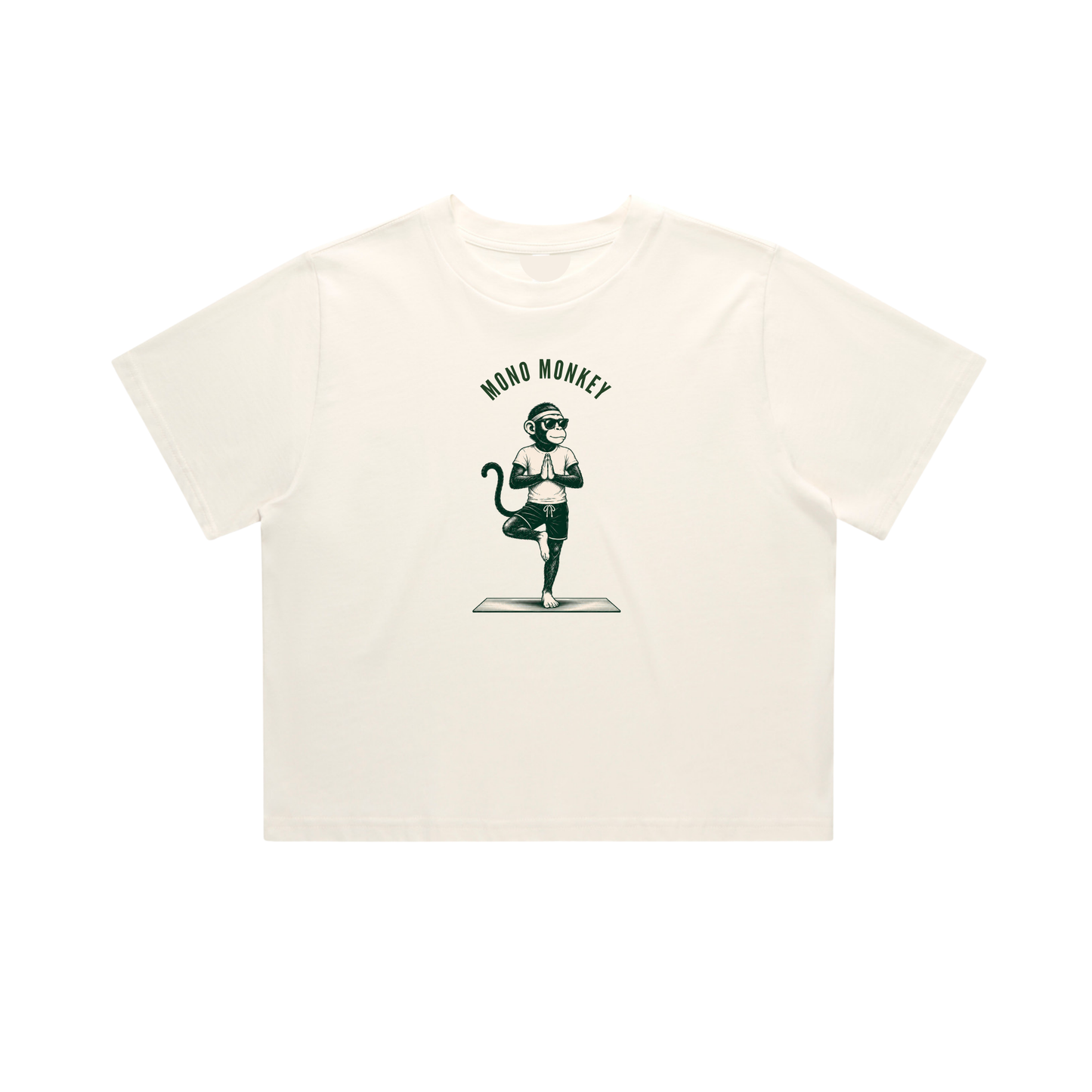 Mono Monkey Tree Pose Crop Tee  Bone