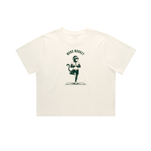 Mono Monkey Tree Pose Crop Tee  Bone