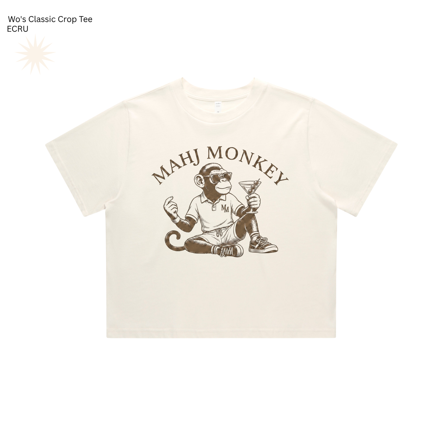 Mahj Monkey Martini Crop Tee – Natural