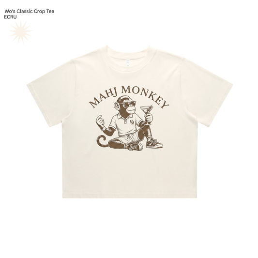 Mahj Monkey Martini Crop Tee – Natural