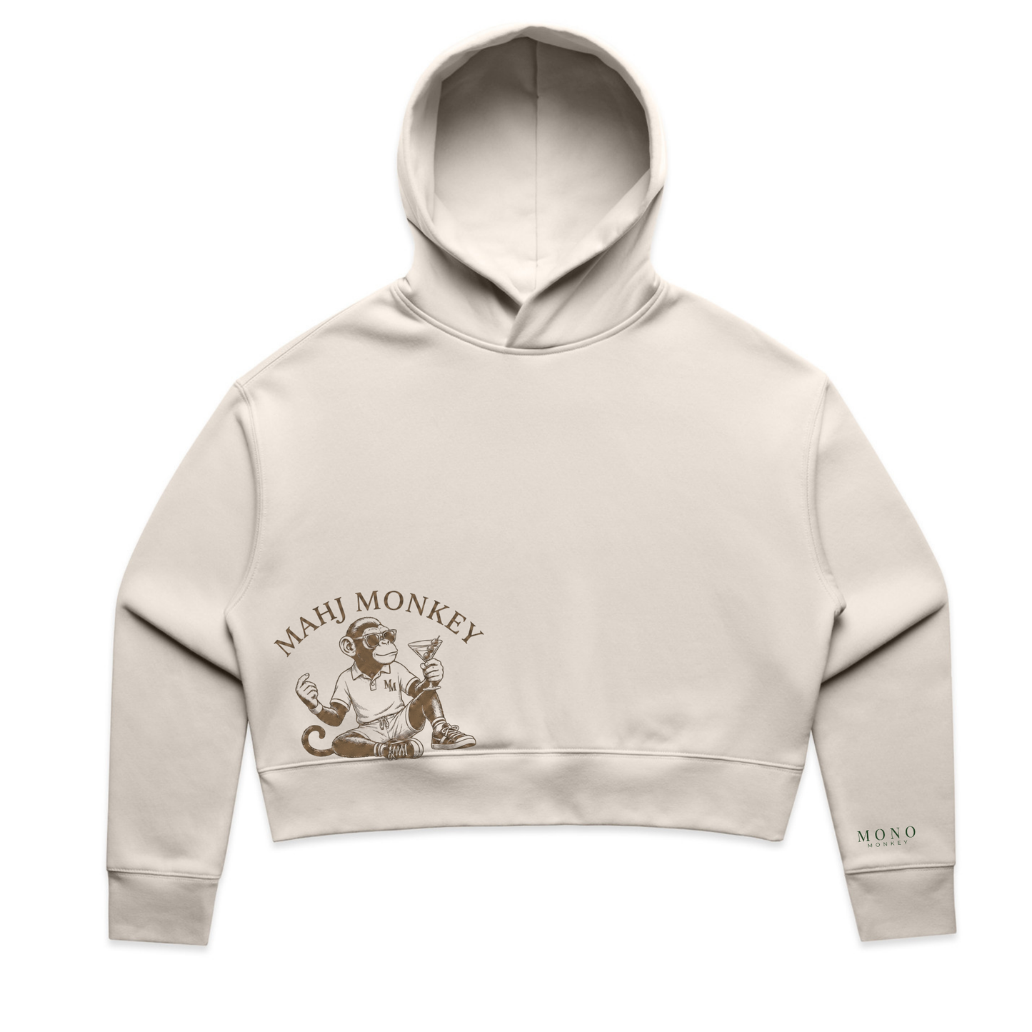 Mahj Monkey Martini Crop Hoodie – Natural