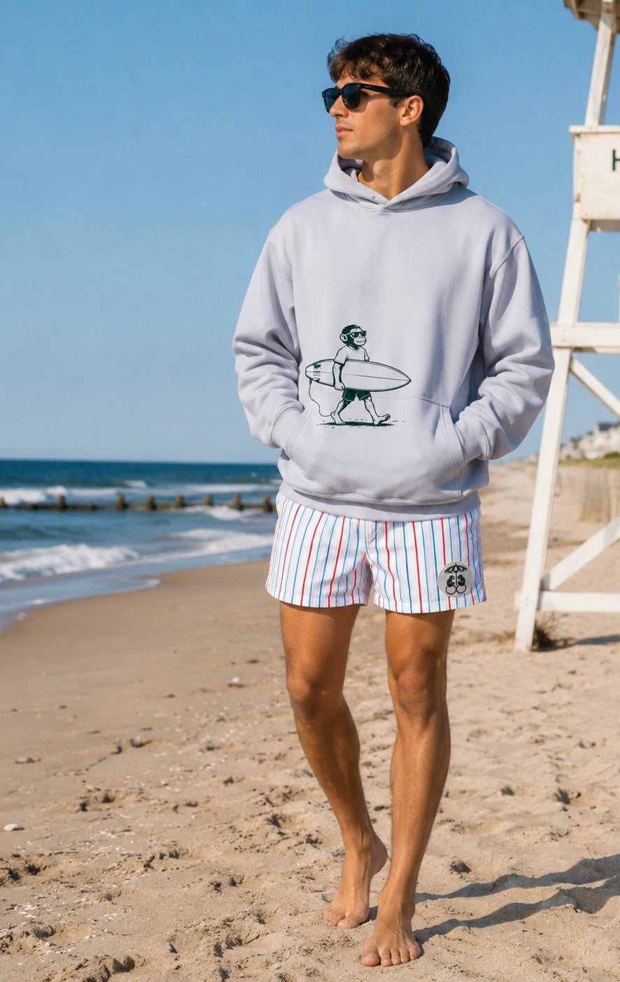 Capri Stripe Swim Short - White Multi Stripe | Mono Monkey Originals